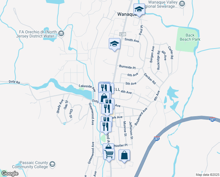 map of restaurants, bars, coffee shops, grocery stores, and more near 1049 Ringwood Avenue in Wanaque