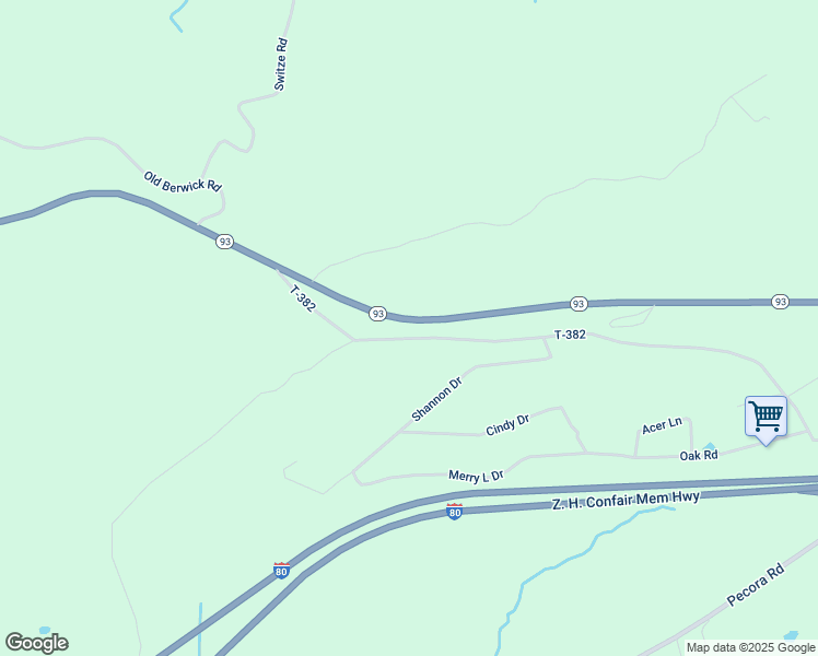 map of restaurants, bars, coffee shops, grocery stores, and more near Pennsylvania 93 in Drums