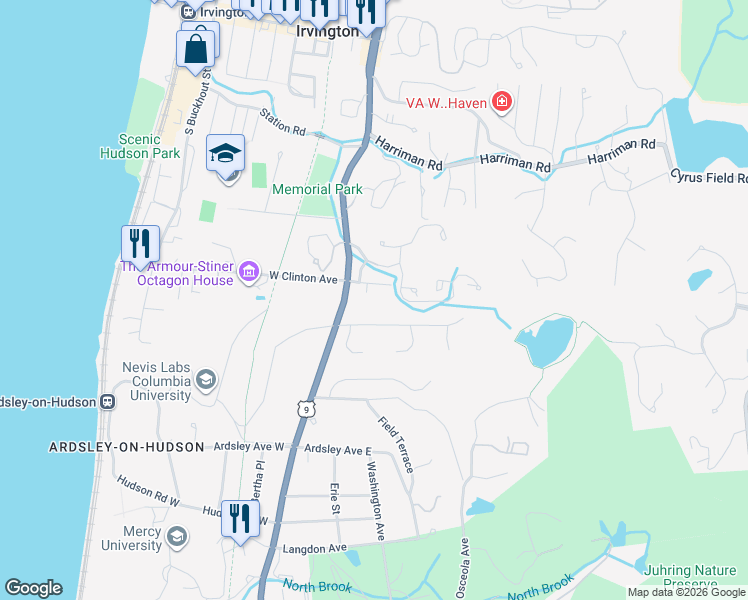 map of restaurants, bars, coffee shops, grocery stores, and more near 31 East Clinton Avenue in Irvington
