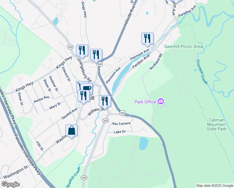 map of restaurants, bars, coffee shops, grocery stores, and more near 45 Piermont Avenue in Piermont