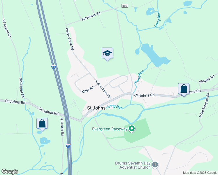map of restaurants, bars, coffee shops, grocery stores, and more near 128 Applegate Lane in Drums