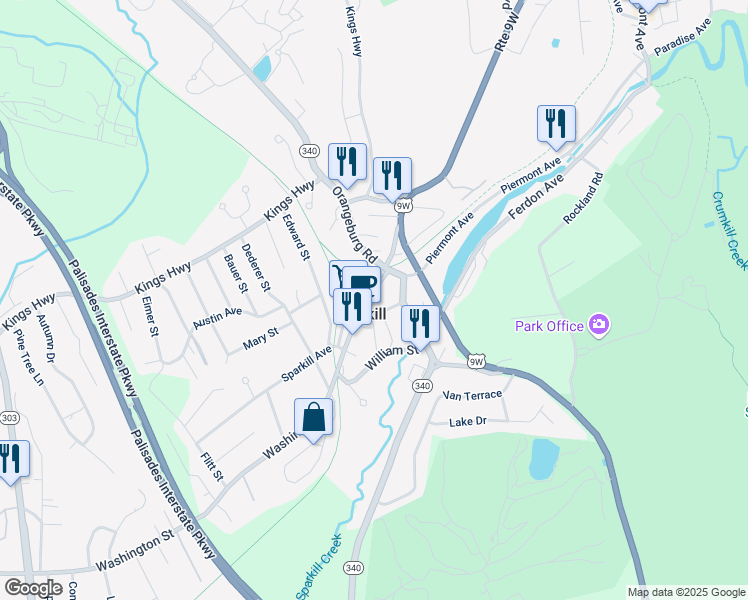 map of restaurants, bars, coffee shops, grocery stores, and more near 649 Main Street in Sparkill