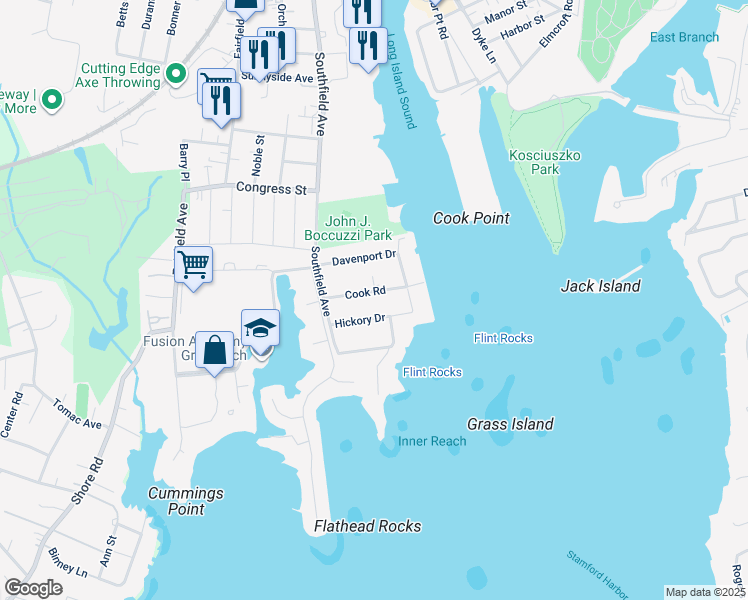 map of restaurants, bars, coffee shops, grocery stores, and more near 46 Cook Road in Stamford