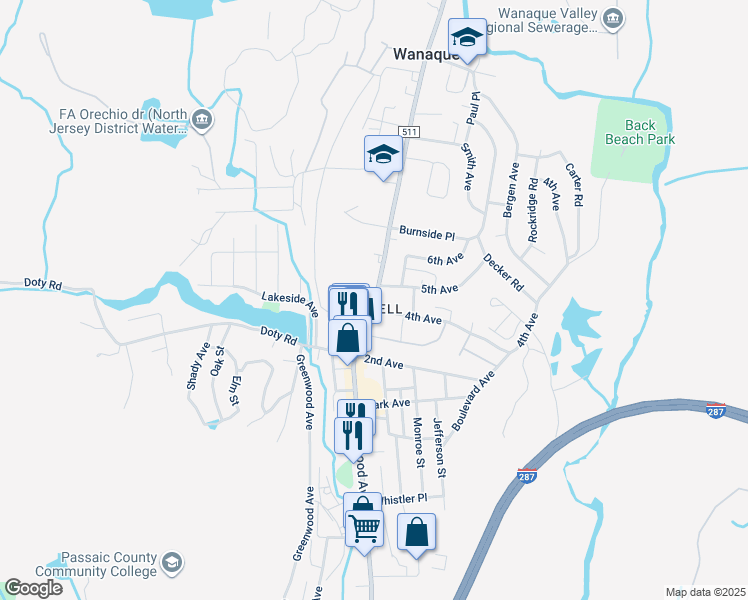 map of restaurants, bars, coffee shops, grocery stores, and more near 1049 County Road 511 in Wanaque