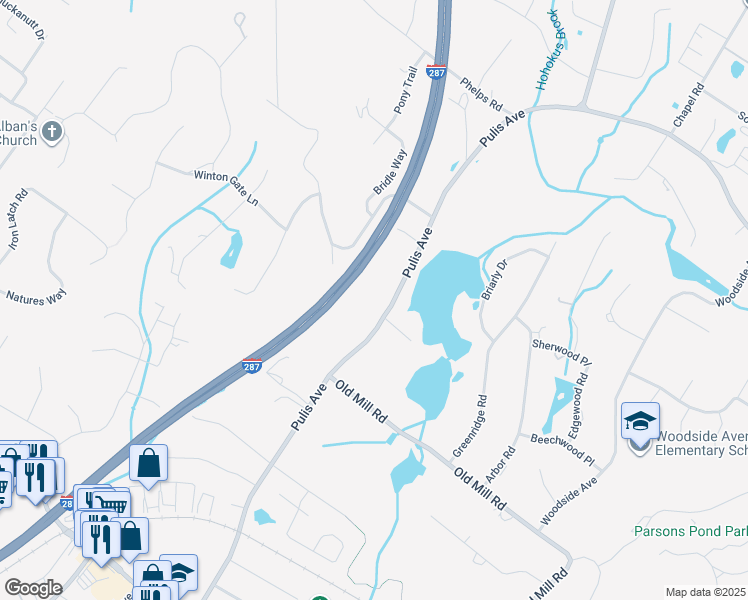 map of restaurants, bars, coffee shops, grocery stores, and more near 322 Pulis Avenue in Franklin Lakes