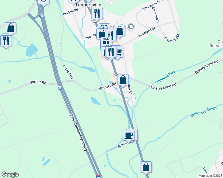 map of restaurants, bars, coffee shops, grocery stores, and more near 358 Warner Road in Tannersville
