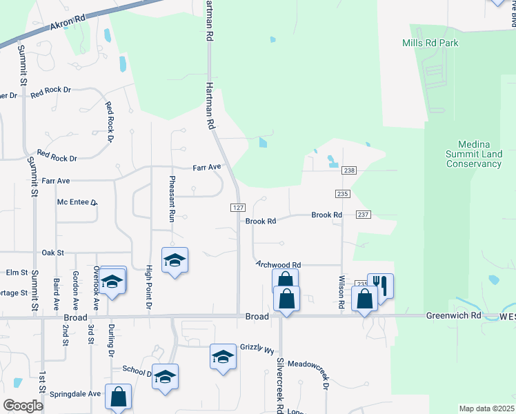 map of restaurants, bars, coffee shops, grocery stores, and more near 668 Archwood Road in Wadsworth