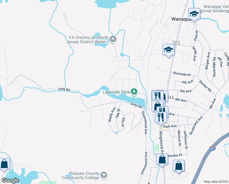 map of restaurants, bars, coffee shops, grocery stores, and more near 69 Lakeside Avenue in Wanaque