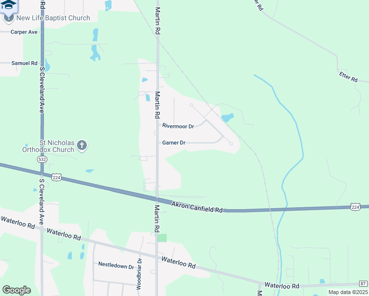 map of restaurants, bars, coffee shops, grocery stores, and more near 350 Garner Drive in Mogadore