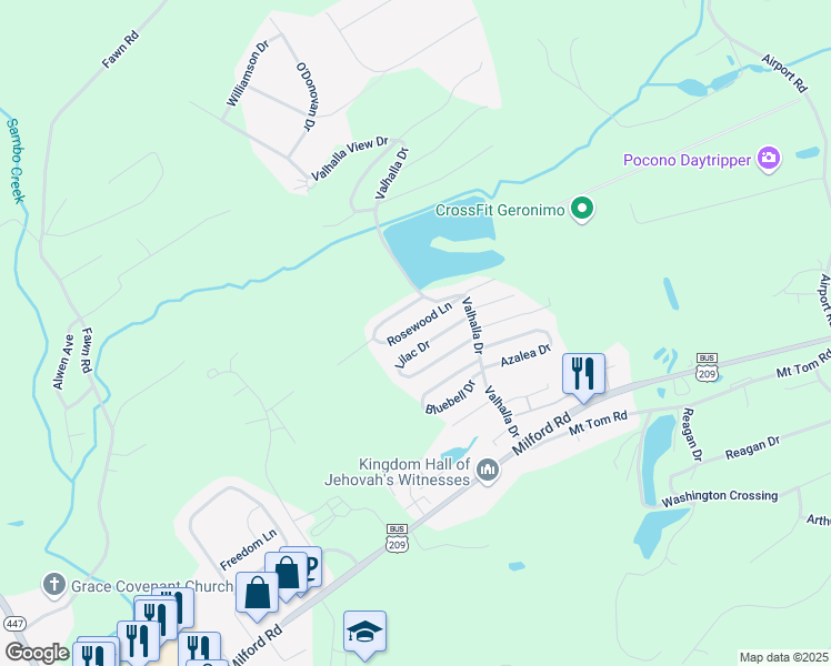 map of restaurants, bars, coffee shops, grocery stores, and more near 119 Magnolia Ln in East Stroudsburg