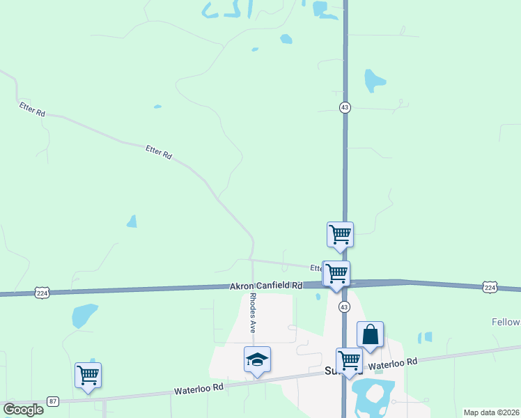 map of restaurants, bars, coffee shops, grocery stores, and more near 1065 Etter Road in Mogadore