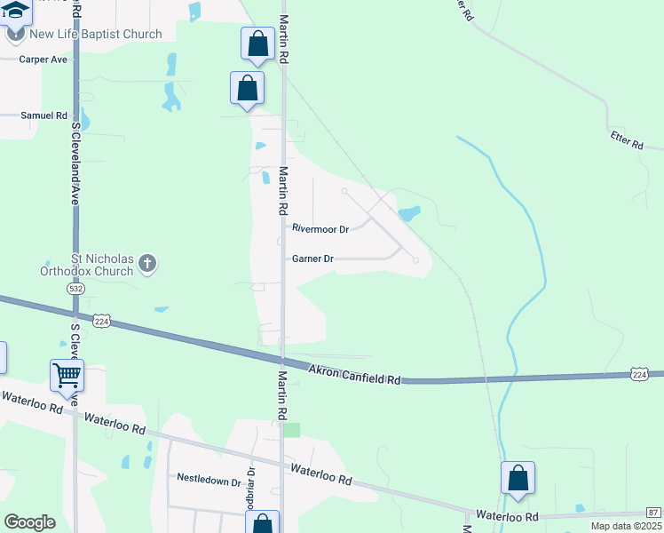 map of restaurants, bars, coffee shops, grocery stores, and more near 350 Garner Drive in Mogadore