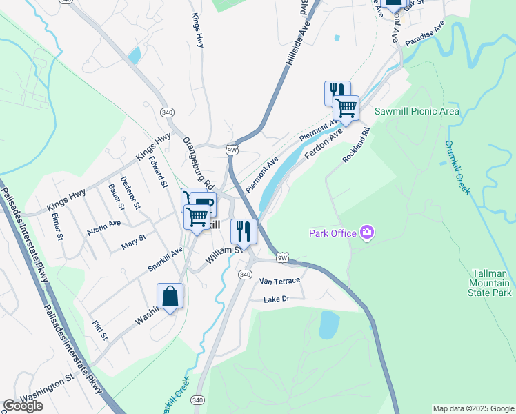 map of restaurants, bars, coffee shops, grocery stores, and more near 45 Piermont Avenue in Piermont