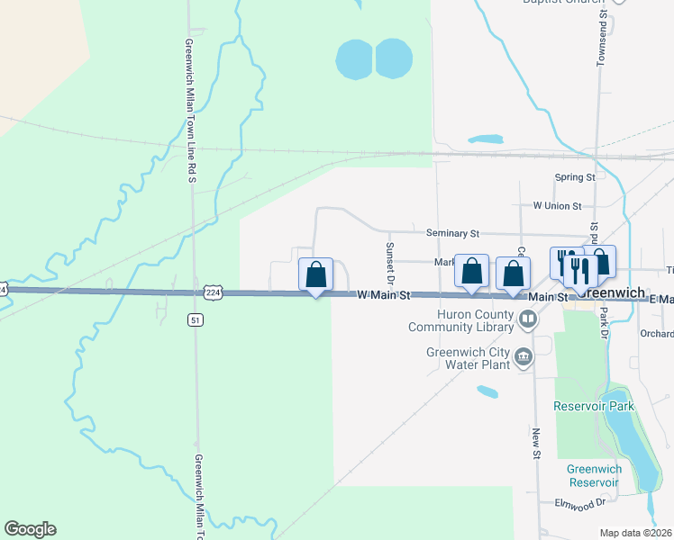 map of restaurants, bars, coffee shops, grocery stores, and more near 2 Countryside Drive North in Greenwich