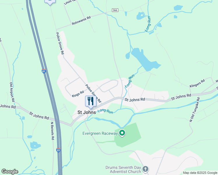 map of restaurants, bars, coffee shops, grocery stores, and more near 102 Woodring Road in Drums