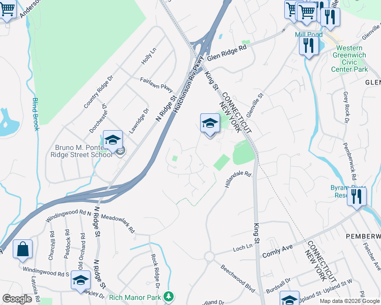 map of restaurants, bars, coffee shops, grocery stores, and more near 236 Tree Top Crescent in Rye Brook