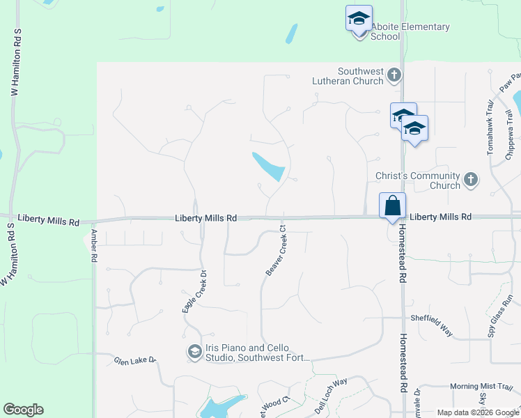 map of restaurants, bars, coffee shops, grocery stores, and more near 5724 Sherington Road in Fort Wayne