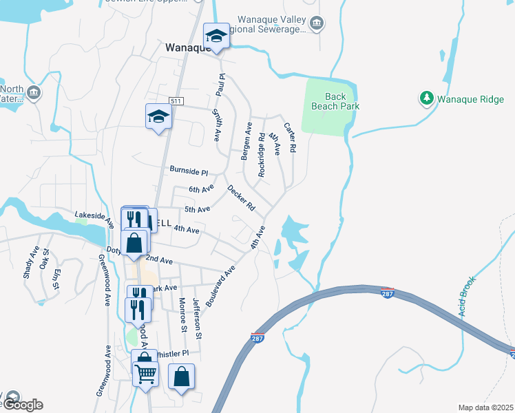 map of restaurants, bars, coffee shops, grocery stores, and more near 101 Bergen Avenue in Wanaque