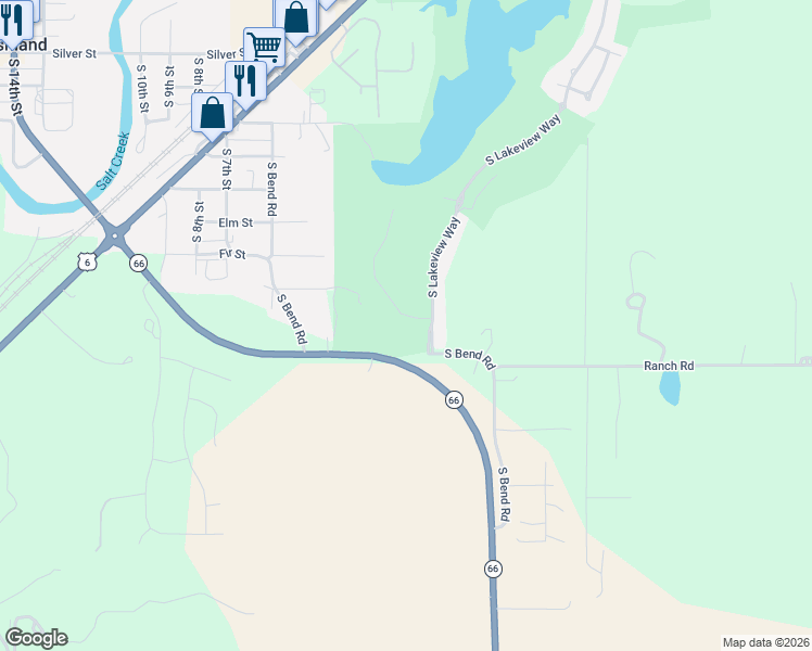 map of restaurants, bars, coffee shops, grocery stores, and more near 729 South Lakeview Way in Ashland