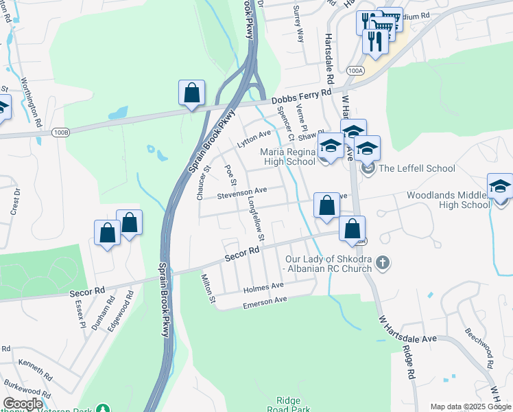 map of restaurants, bars, coffee shops, grocery stores, and more near 80 Keats Avenue in Hartsdale