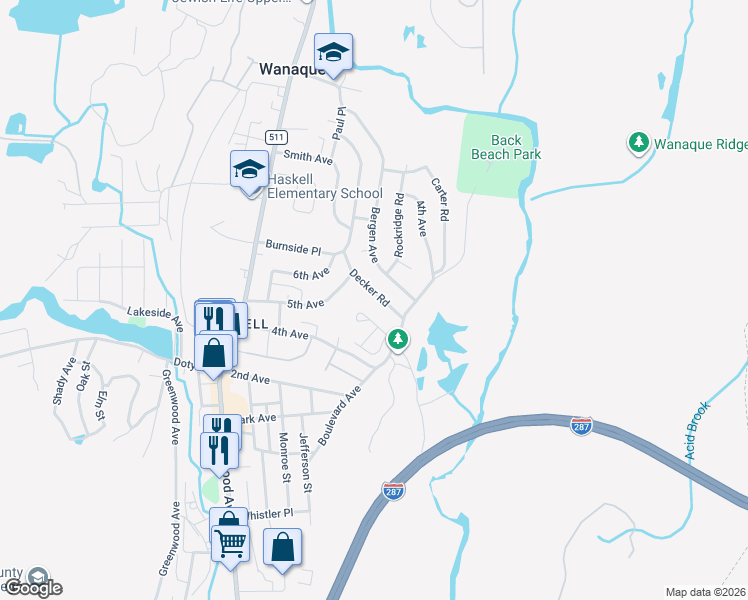 map of restaurants, bars, coffee shops, grocery stores, and more near 21 Decker Road in Wanaque