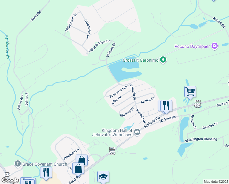 map of restaurants, bars, coffee shops, grocery stores, and more near 119 Magnolia Lane in East Stroudsburg