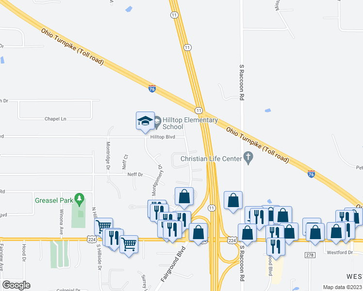 map of restaurants, bars, coffee shops, grocery stores, and more near 220 Talsman Dr in Canfield