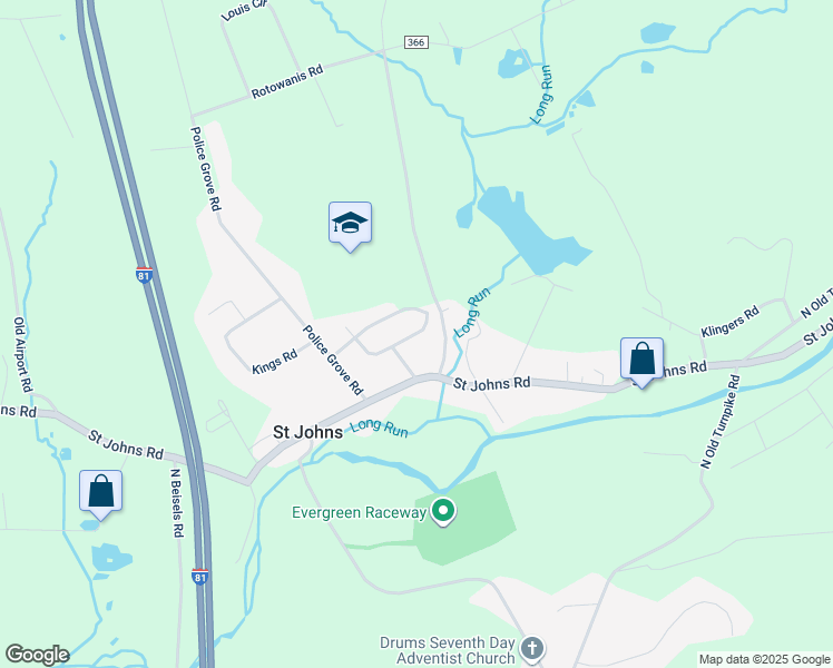 map of restaurants, bars, coffee shops, grocery stores, and more near 102 Woodring Road in Drums