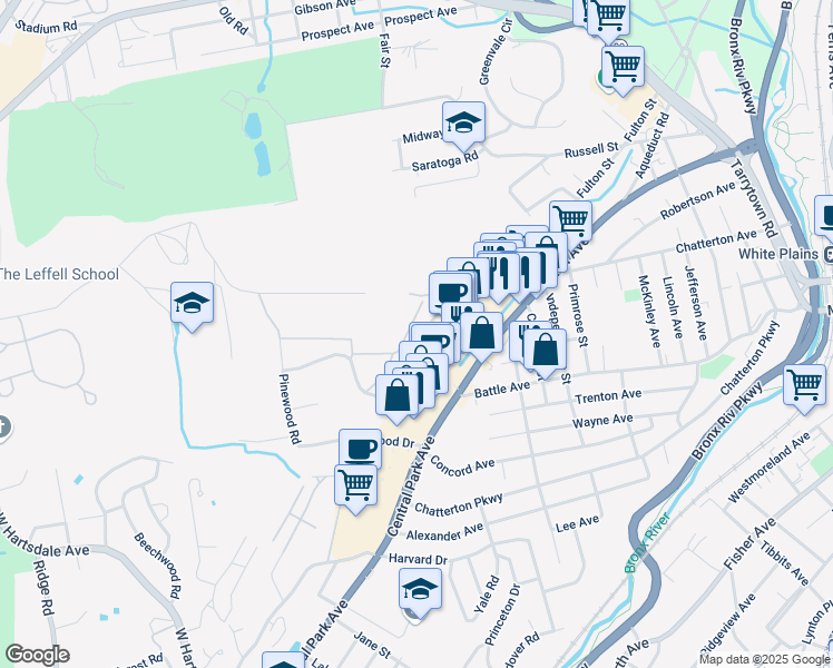 map of restaurants, bars, coffee shops, grocery stores, and more near 51-59 Fieldstone Drive in Hartsdale