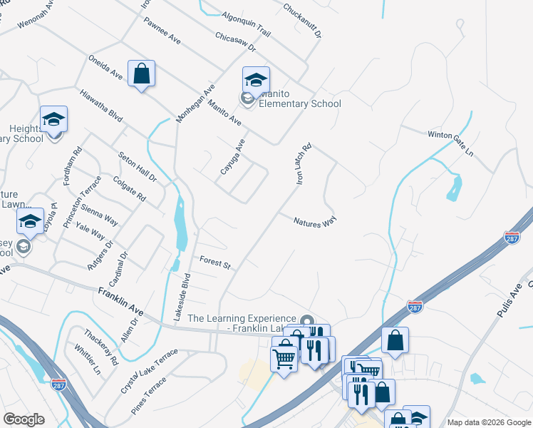 map of restaurants, bars, coffee shops, grocery stores, and more near 782 Iron Latch Road in Franklin Lakes