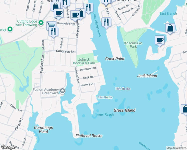 map of restaurants, bars, coffee shops, grocery stores, and more near 46 Cook Road in Stamford