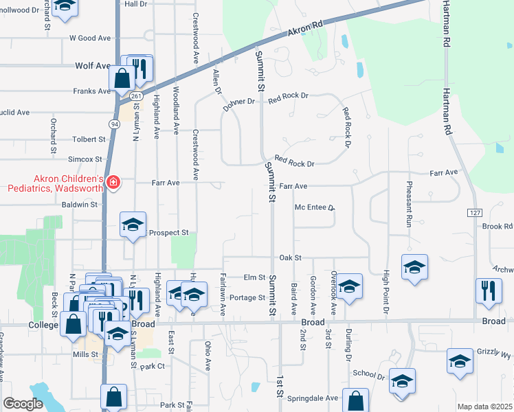 map of restaurants, bars, coffee shops, grocery stores, and more near 297 Brookwood Avenue in Wadsworth