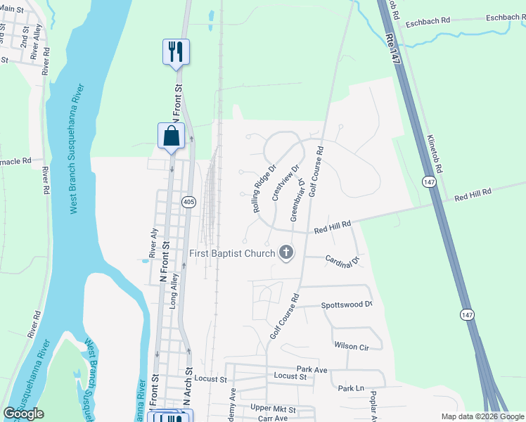 map of restaurants, bars, coffee shops, grocery stores, and more near 8 Crestview Drive in Milton