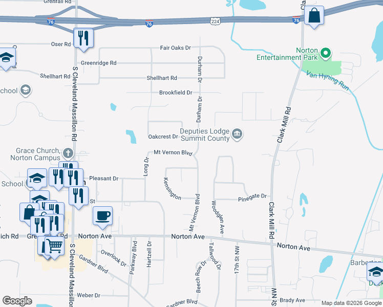map of restaurants, bars, coffee shops, grocery stores, and more near 3787 Mount Vernon Boulevard in Norton
