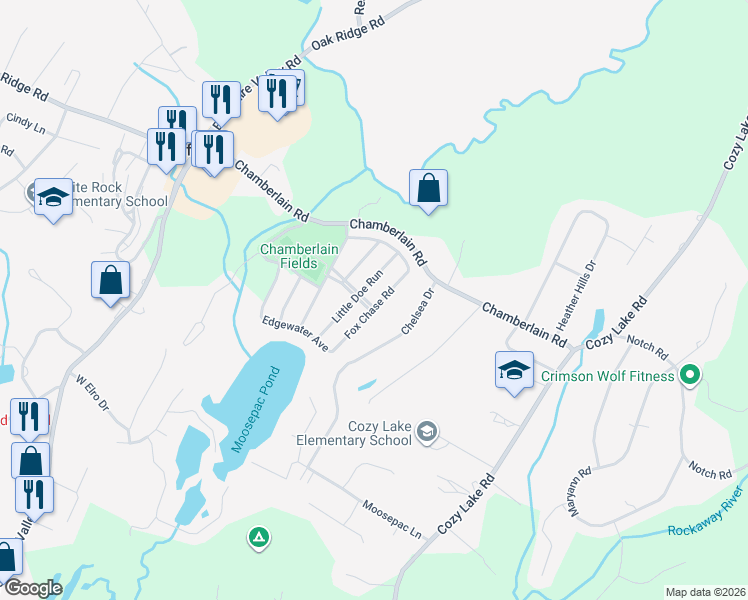 map of restaurants, bars, coffee shops, grocery stores, and more near 16 Fox Chase Road in Jefferson