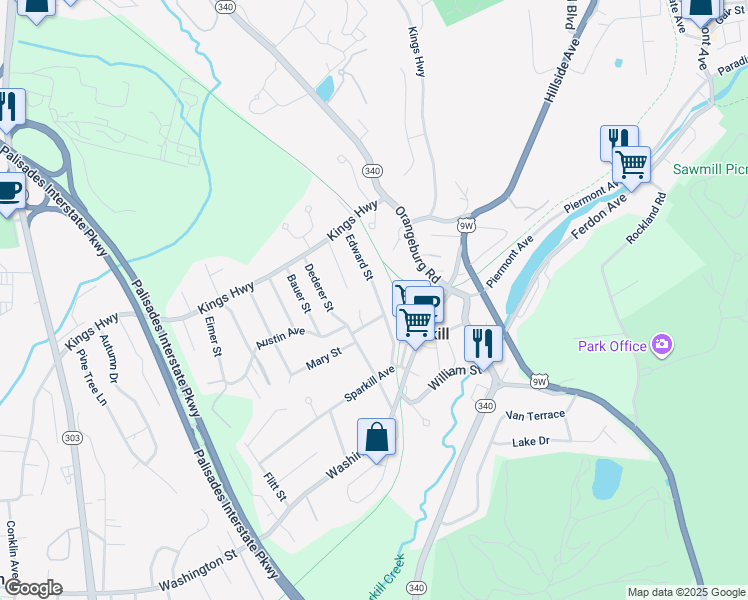 map of restaurants, bars, coffee shops, grocery stores, and more near 28 Edward Street in Sparkill