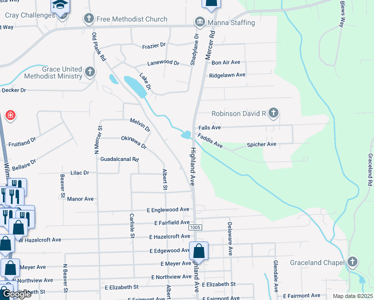map of restaurants, bars, coffee shops, grocery stores, and more near 2753 Mercer Road in New Castle