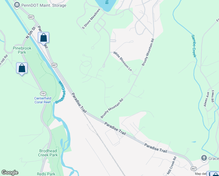 map of restaurants, bars, coffee shops, grocery stores, and more near 15 Coyote Pass in Stroudsburg