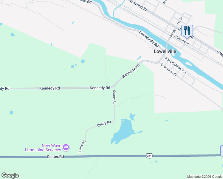 map of restaurants, bars, coffee shops, grocery stores, and more near 6010 Quarry Rd in Lowellville