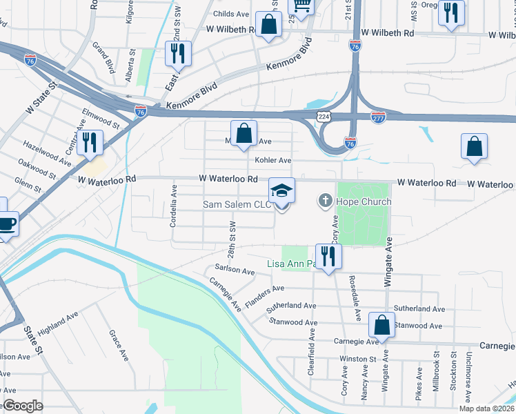 map of restaurants, bars, coffee shops, grocery stores, and more near 1189 Weiser Ave in Akron