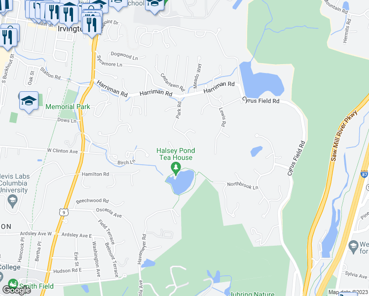 map of restaurants, bars, coffee shops, grocery stores, and more near 1 Castle Road in Irvington