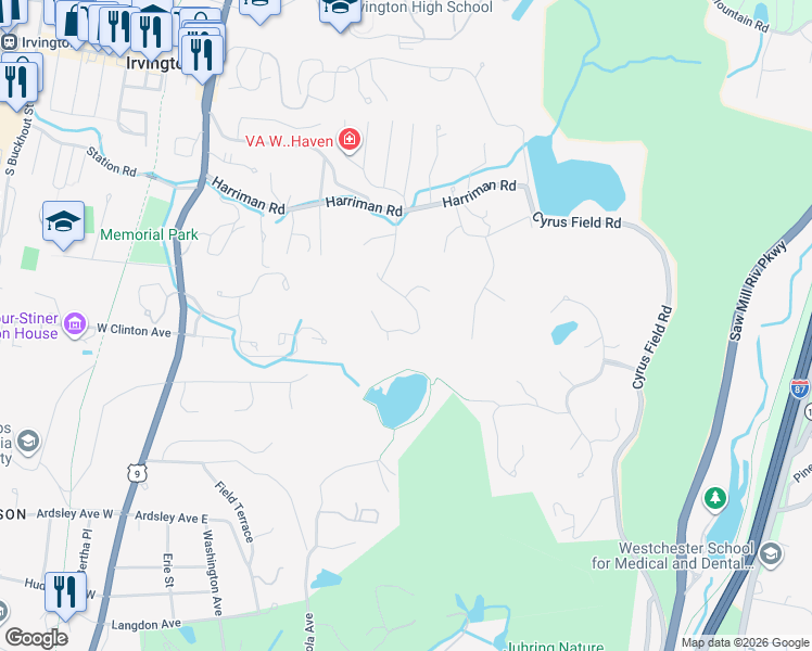 map of restaurants, bars, coffee shops, grocery stores, and more near 1 Castle Road in Irvington