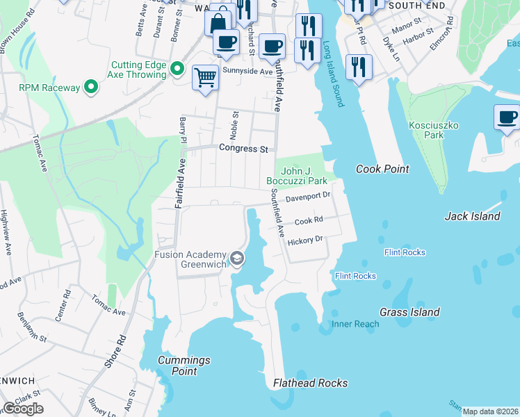 map of restaurants, bars, coffee shops, grocery stores, and more near 20 Top Gallant Road in Stamford