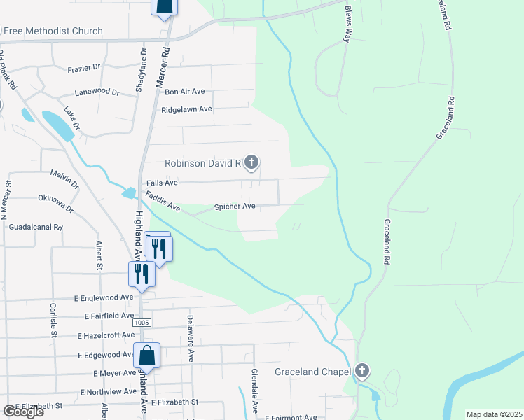 map of restaurants, bars, coffee shops, grocery stores, and more near 452 Spicher Avenue in New Castle