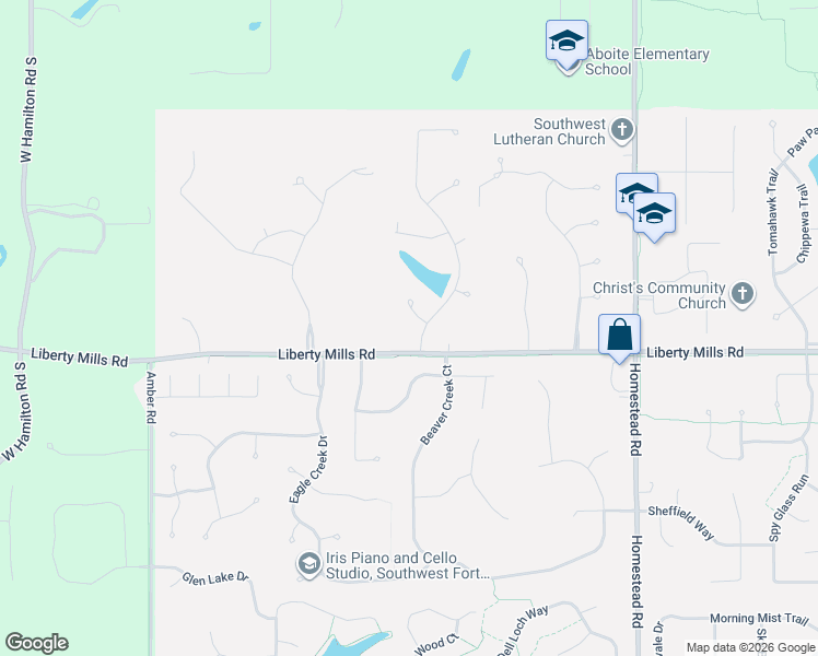 map of restaurants, bars, coffee shops, grocery stores, and more near 5724 Sherington Road in Fort Wayne