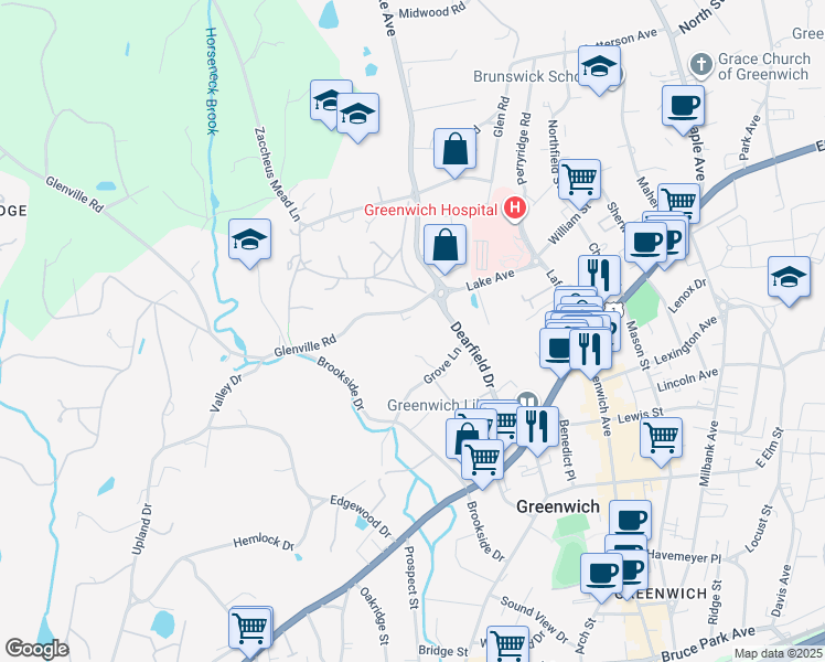 map of restaurants, bars, coffee shops, grocery stores, and more near 10 Glenville Street in Greenwich