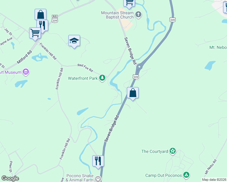 map of restaurants, bars, coffee shops, grocery stores, and more near Old Twin Falls Road in East Stroudsburg