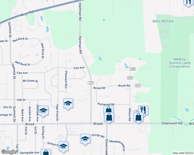 map of restaurants, bars, coffee shops, grocery stores, and more near 668 Archwood Road in Wadsworth