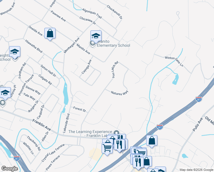 map of restaurants, bars, coffee shops, grocery stores, and more near 782 Iron Latch Road in Franklin Lakes
