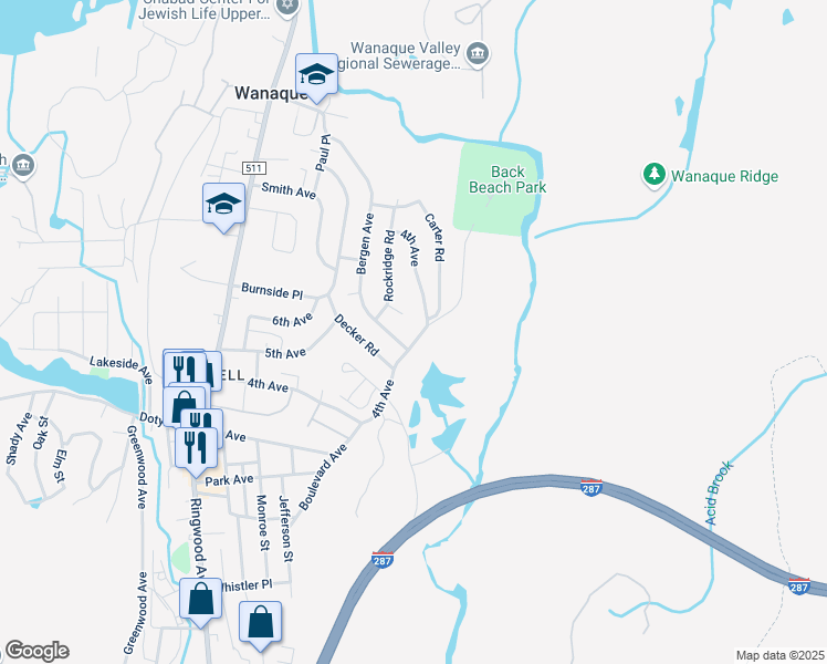 map of restaurants, bars, coffee shops, grocery stores, and more near 101 Bergen Avenue in Wanaque